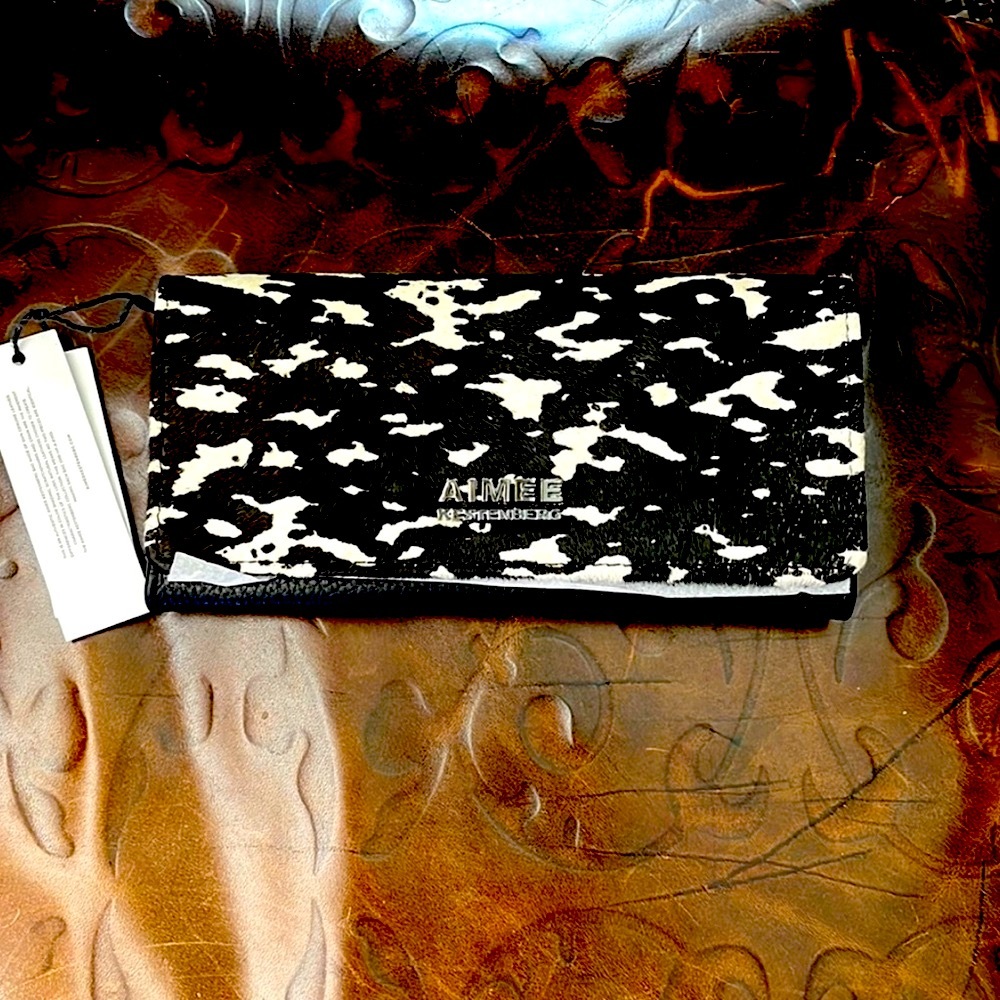Genuine Leather calf hair, slim gold over wallet